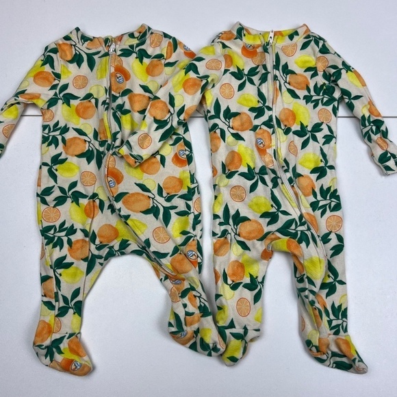 Bundle of 2 Old Navy Citrus Fruit 2-Way Zip Footie Pajamas Sz 0-3M - Picture 1 of 5